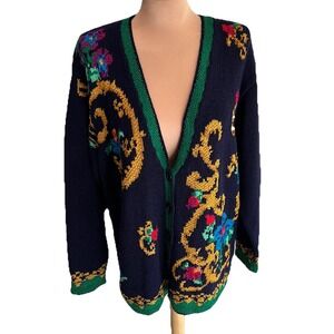 Vtg Liz Claiborne Hand Knit‎ Cardigan Sweater Silk Blend Old Money 90s Preppy